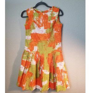 vintage mod orange & green sleeveless swing dress
